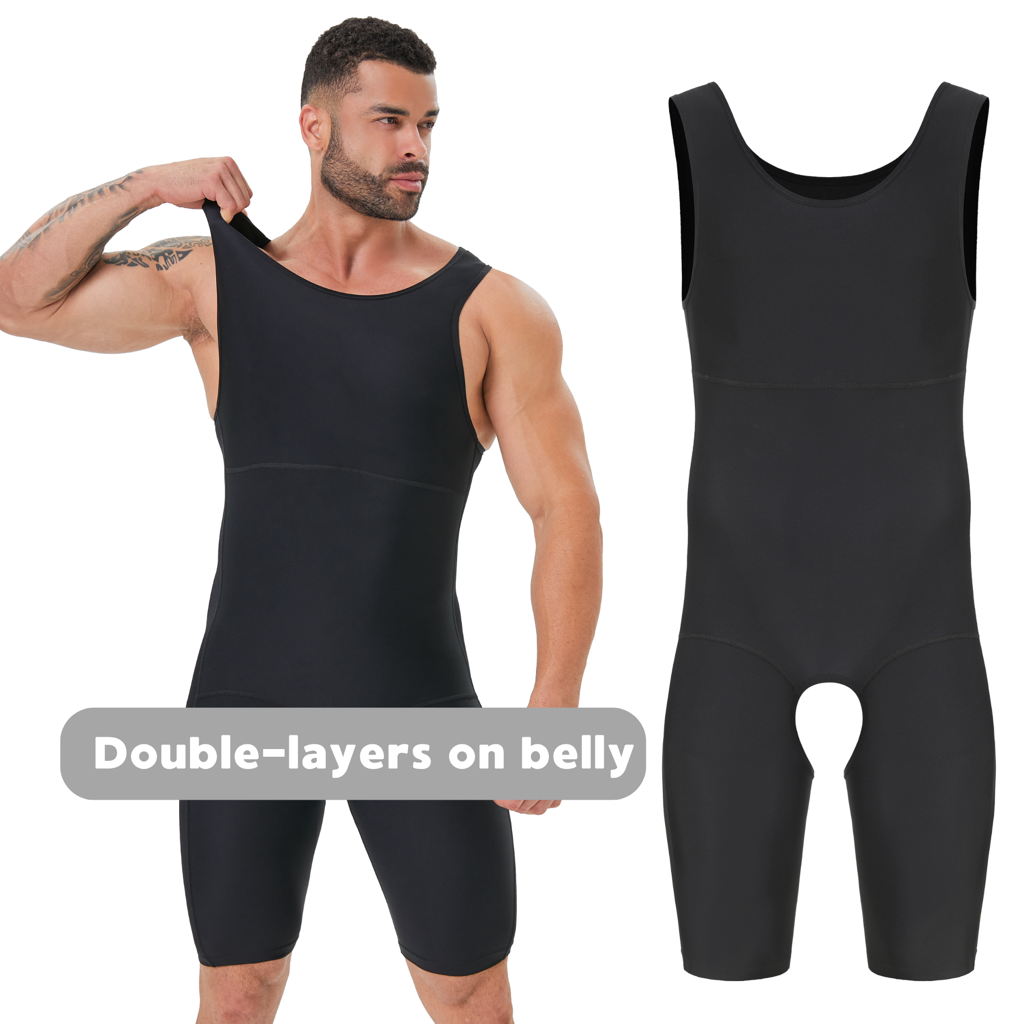 Shapewear Bodysuit Firm - Men's Double Layer Tummy Control Shapewear