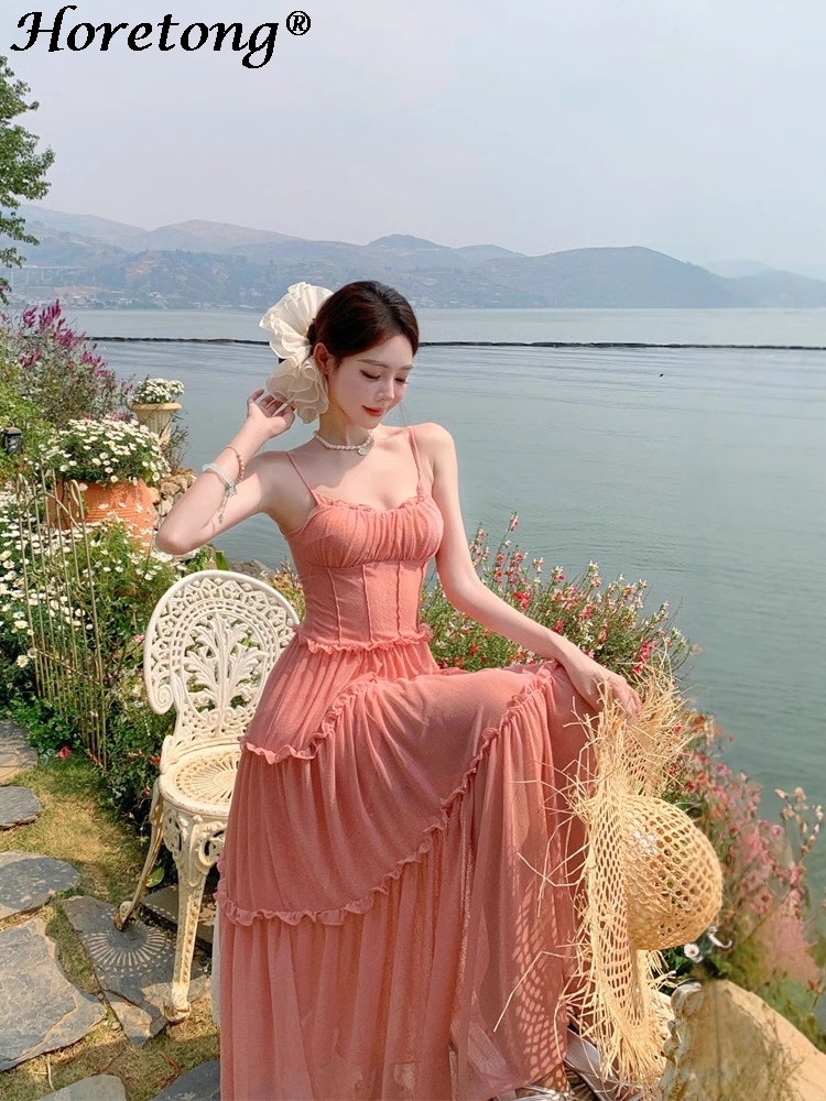 Corset Waist Cinch - Women's Summer Solid Cami Maxi Dress