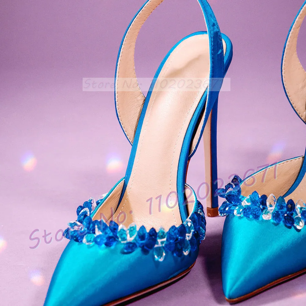 Blue Crystal Trim Elegant Sati - Slip Dress Satin のレビューと価格