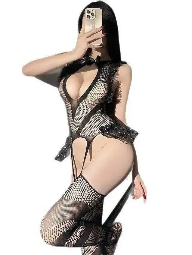 Sexy Lace Trim Fishing Net Bod - Bodystocking Fishnet のレビューと価格