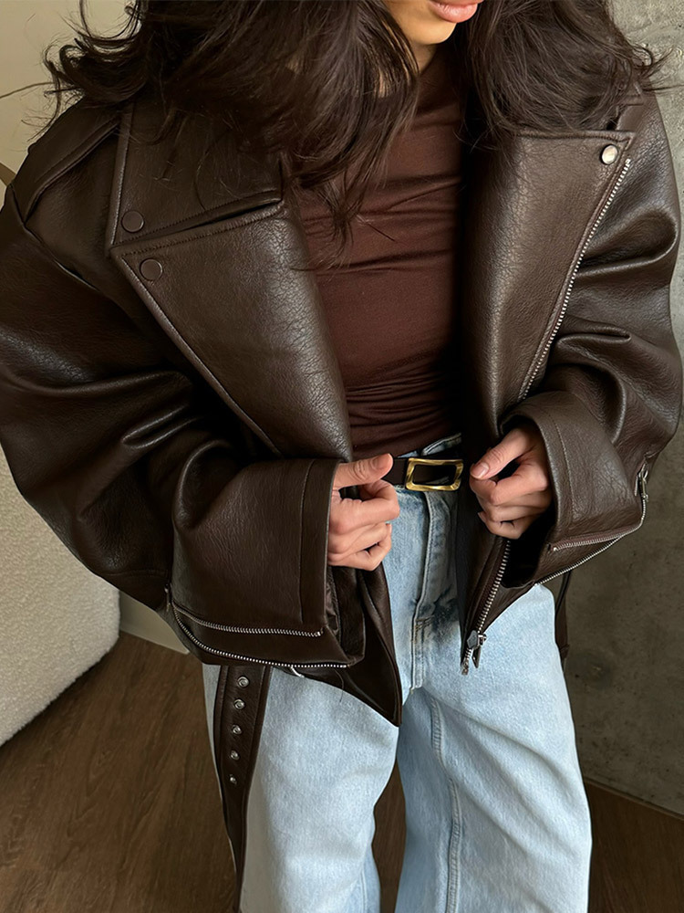 With Belt Leather Jacket Coat  - Corset Waist Cinch のレビューと価格