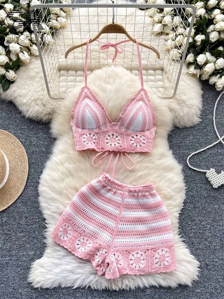Beach Vacation Knit 2pcs Suits - Cami Top Lace のレビューと価格