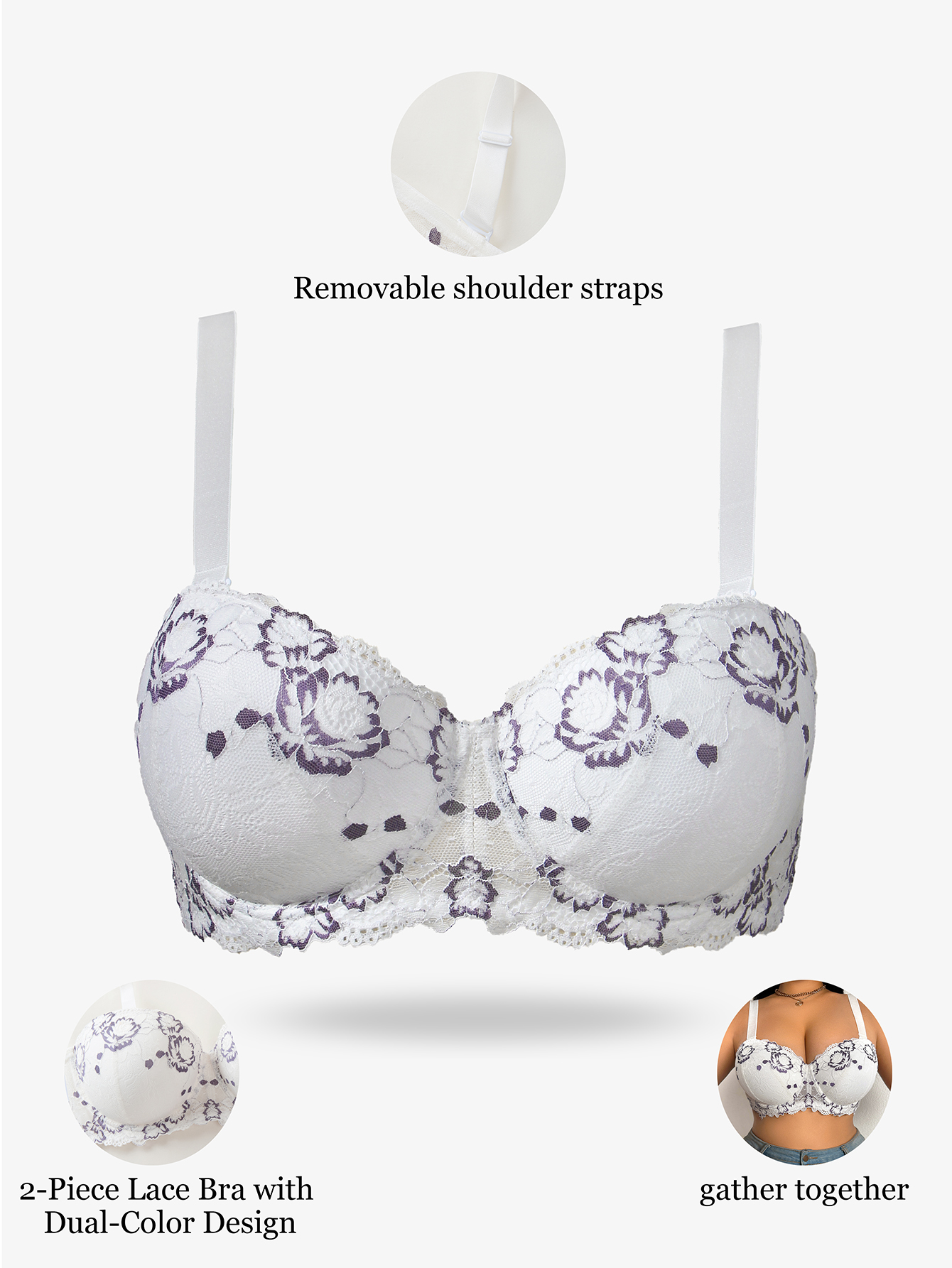 Plus Size Lace & Embroidery Wo - Push Up Bra Padded のレビューと価格