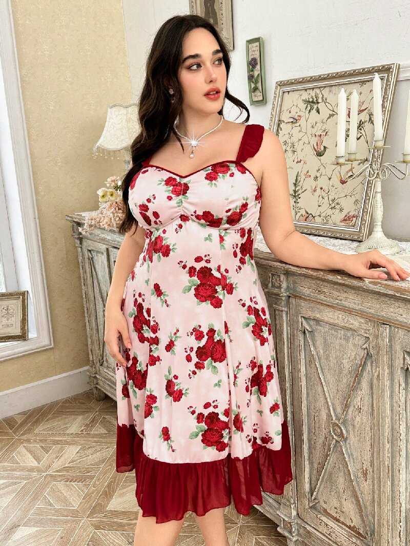 Plus Size Women's Floral Print - Cami Top Lace のレビューと価格