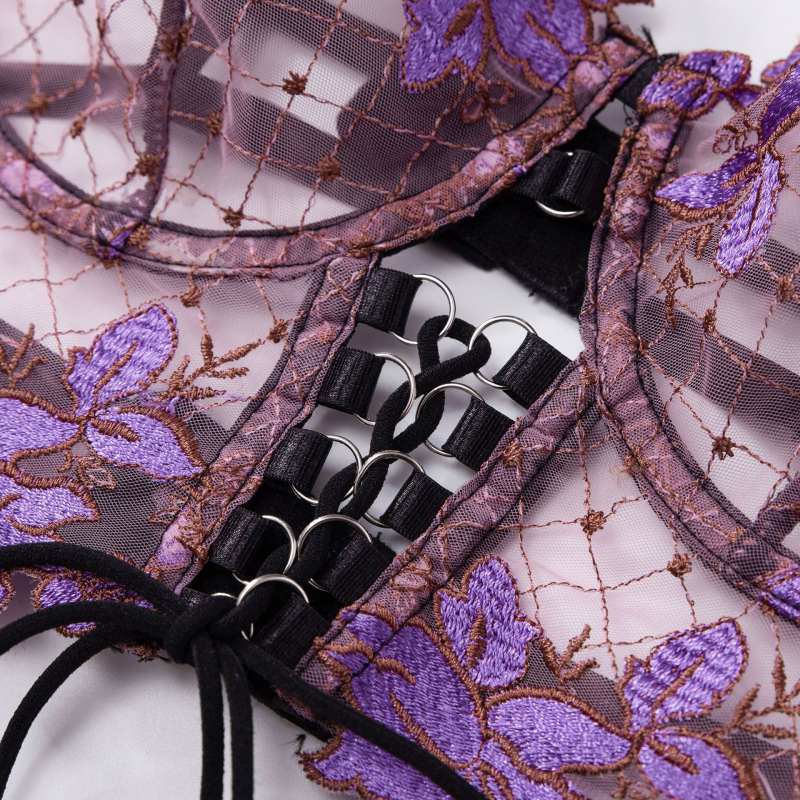 Bikini Thin Embroidered Bra Se - Garter Belt Set のレビューと価格