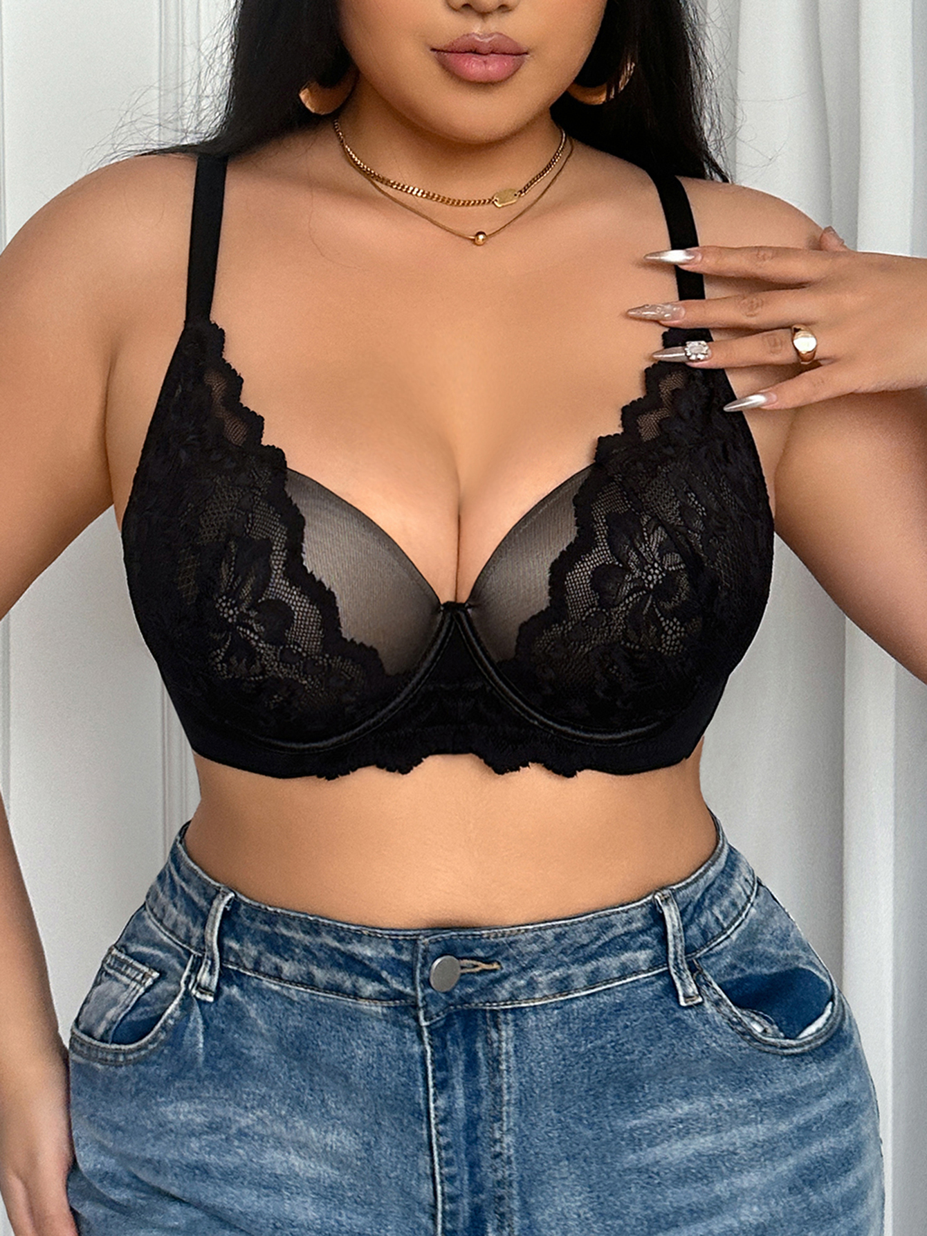 Wide Strap Plus Size Women Bra - Push Up Bra Padded のレビューと価格