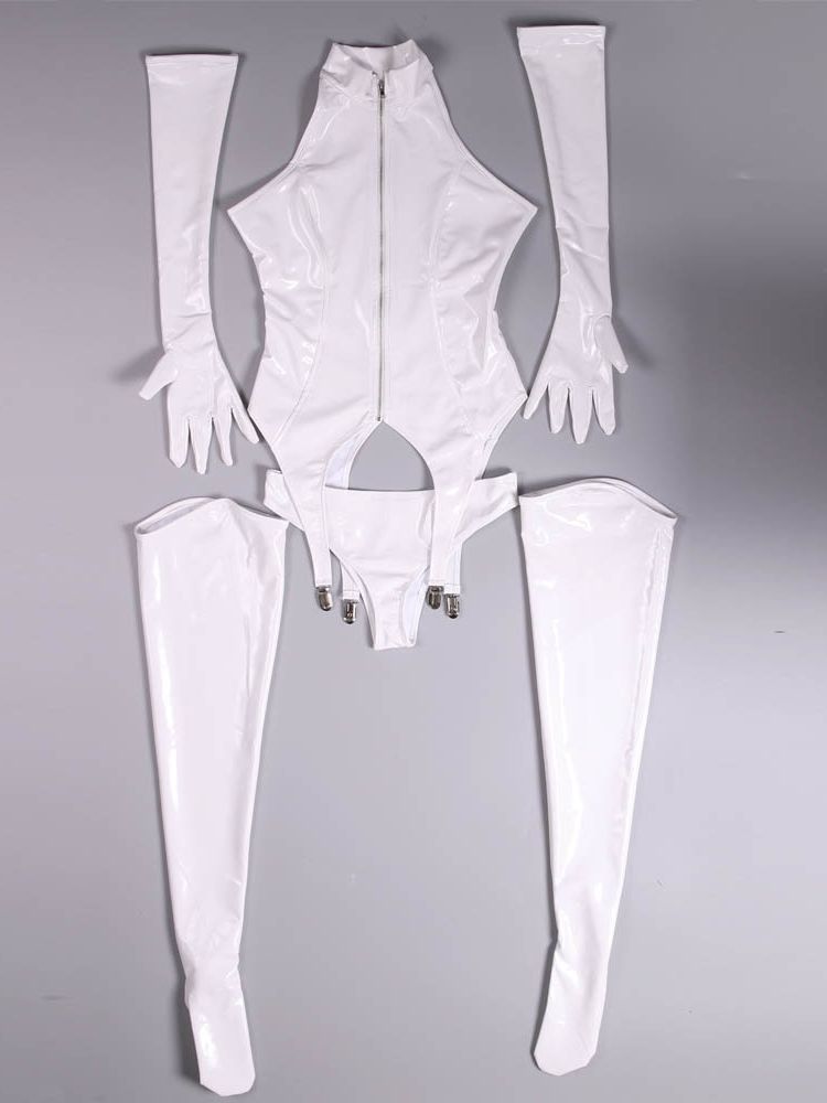 4PCS/SET Wet Look PVC Catsuit  - Garter Belt Set のレビューと価格