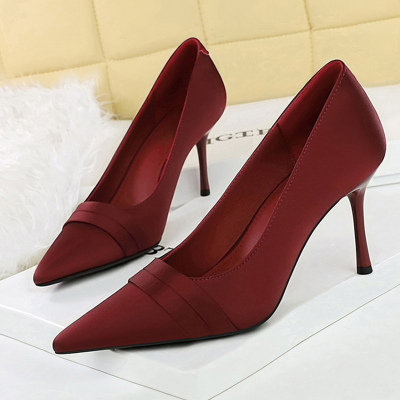 Women Elegant Burgundy 8cm Hig - Slip Dress Satin のレビューと価格