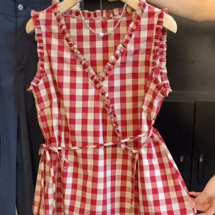 Retro Red Plaid Sleeveless Ves - Corset Waist Cinch のレビューと価格