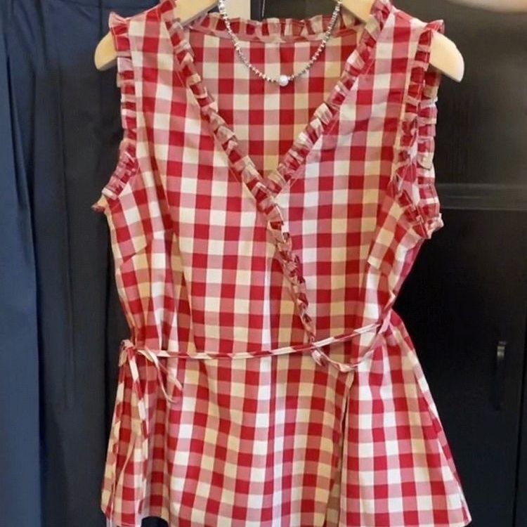 Retro Red Plaid Sleeveless Ves - Corset Waist Cinch のレビューと価格