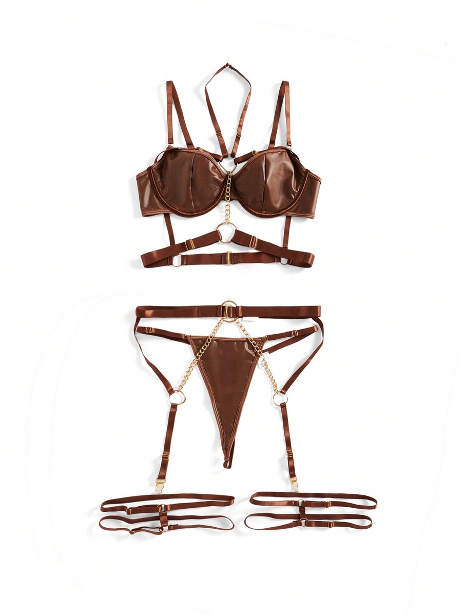 Patent Leather Underwire Bra A - Garter Belt Set のレビューと価格