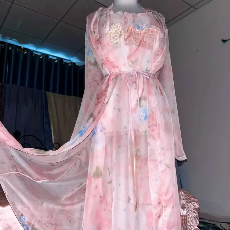 Pink Silk Printed See Through  - Robe Silk Women のレビューと価格
