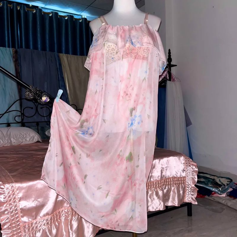 Pink Silk Printed See Through  - Robe Silk Women のレビューと価格