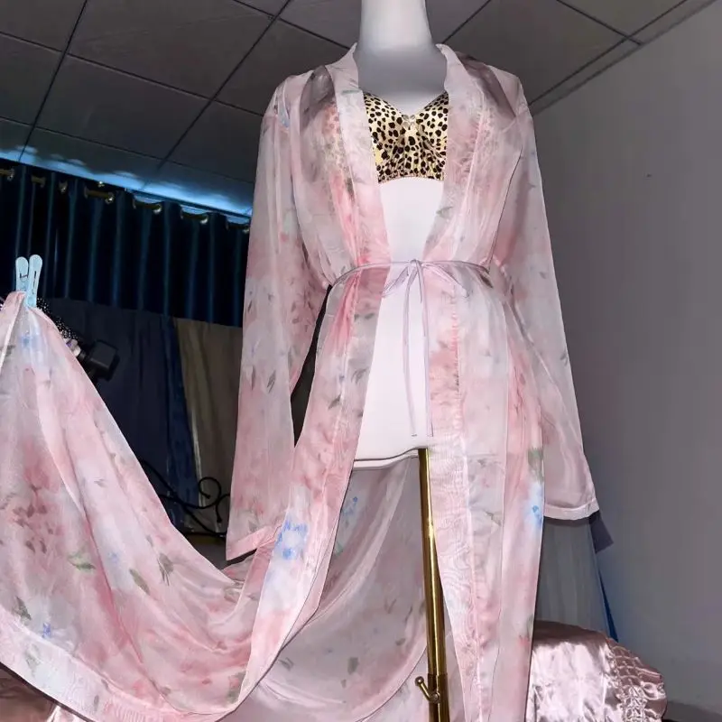 Pink Silk Printed See Through  - Robe Silk Women のレビューと価格