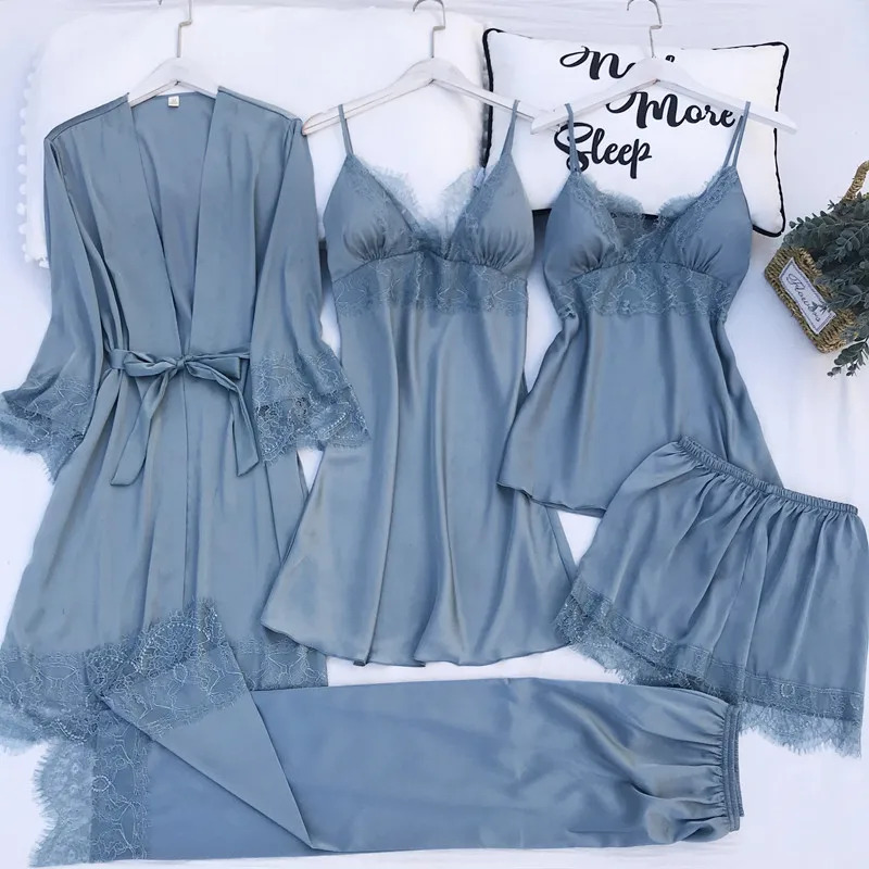 Pajamas Set Silk Satin Womens  - Robe Silk Women のレビューと価格