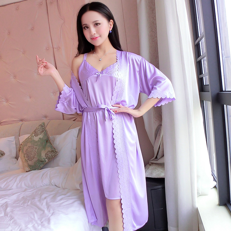 2pcs/Set Women Nightwear Ice S - Robe Silk Women のレビューと価格