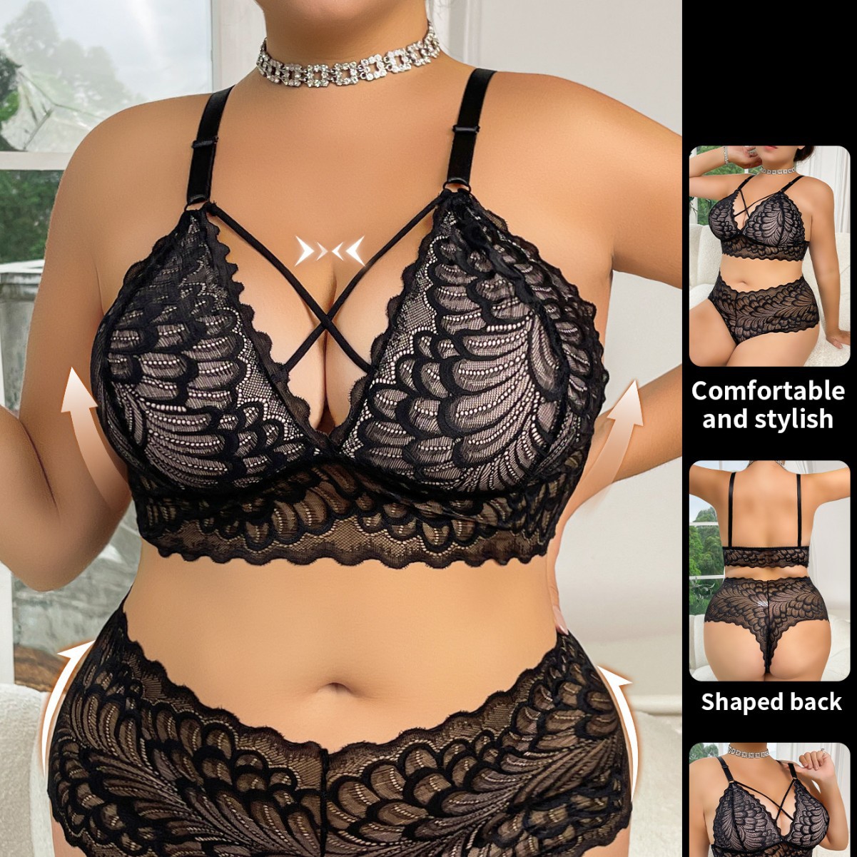 Plus Size Lingerie Set Wire-Fr - Seamless Underwear Women のレビューと価格