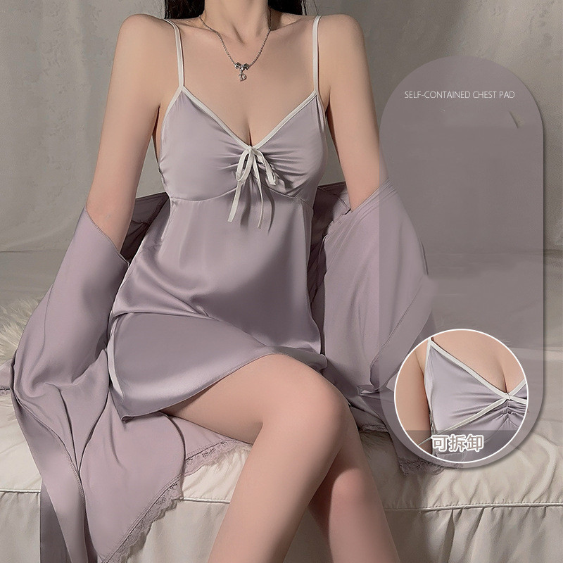 Ice Silk Satin Twinset Robe Se - Robe Silk Women のレビューと価格