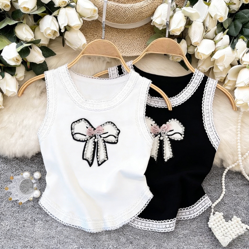 White Lace Trim Rhinestone Bow - Cami Top Lace のレビューと価格