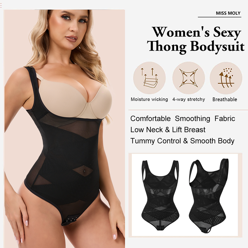 Mesh Thongs Bodysuit Shapewear - Shapewear Bodysuit Firm のレビューと価格
